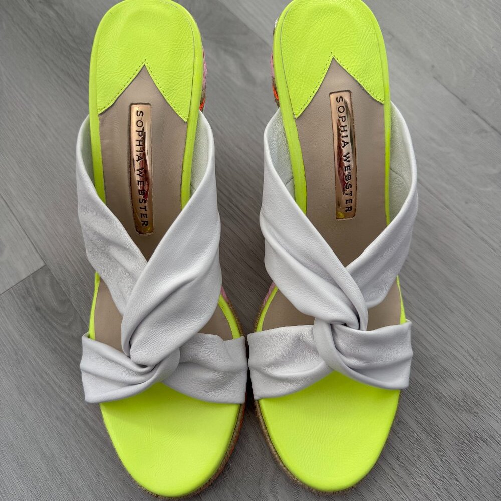 SOPHIA WEBSTER WHITE LEATHER & MULTICOLOR WEDGE ESPADRILLES